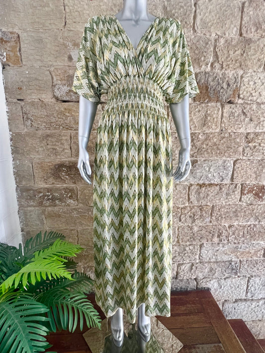 TAWNI - Gold Foil V-Neck Dress - Various Print - One Size