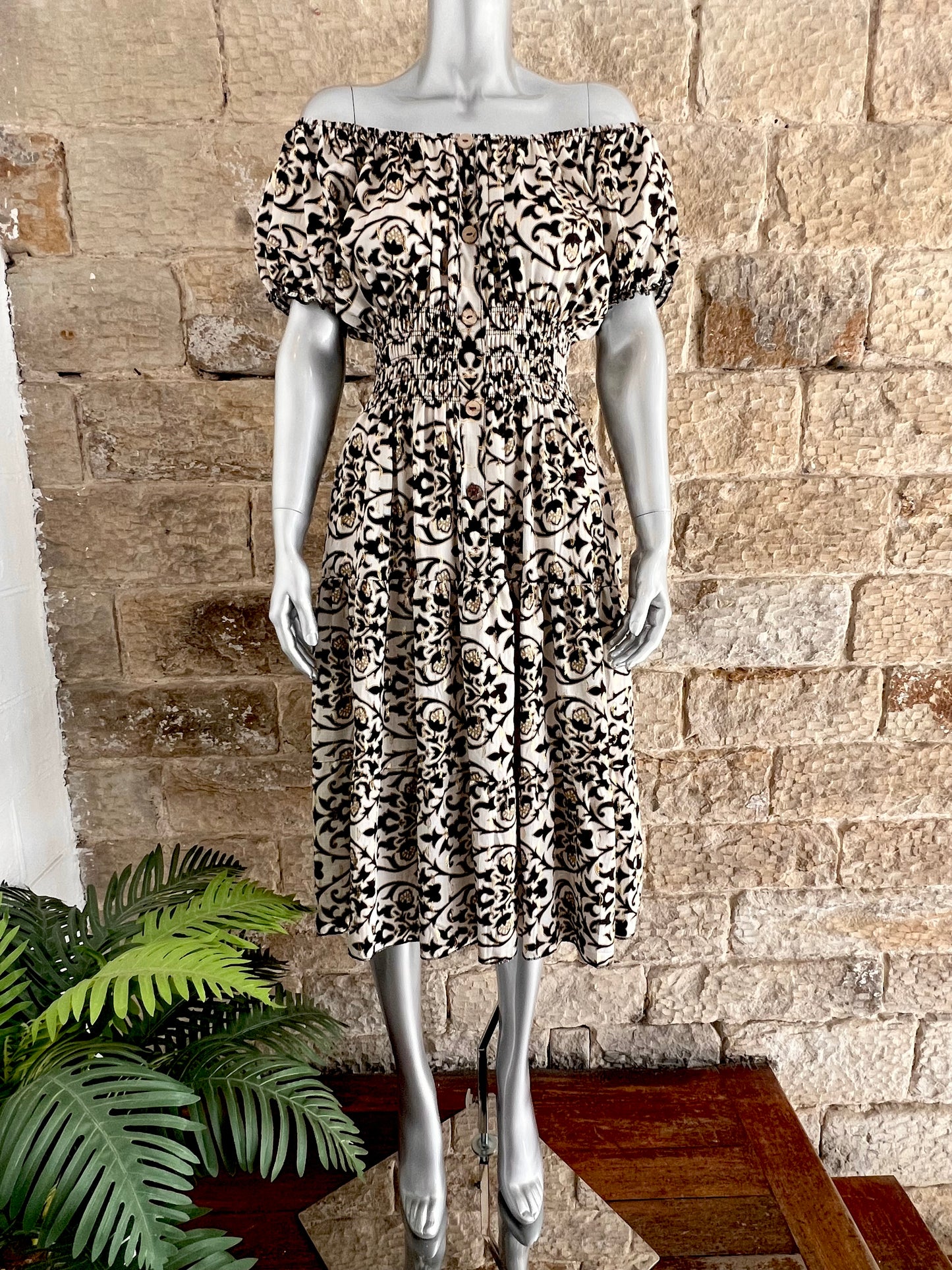 VERONA - Bardot Style Midi Dress - Various Prints - One Size Fits 8-20