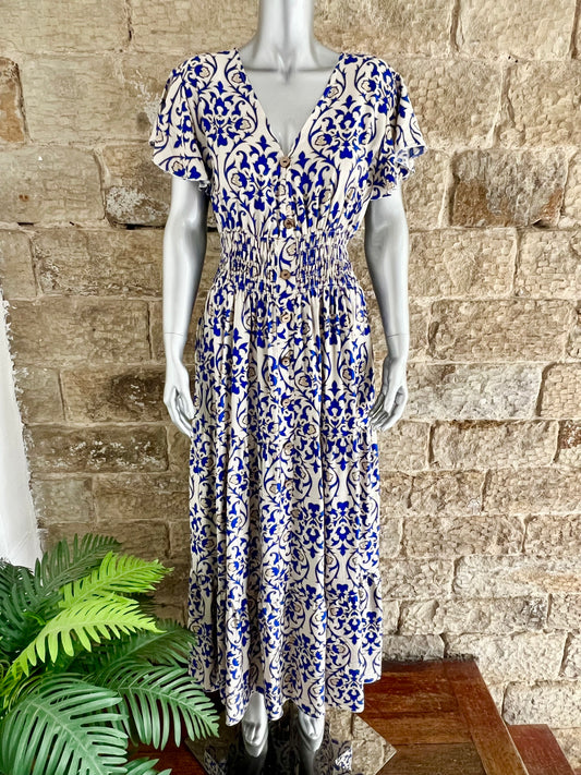 VISTA - V-Neck Maxi Dress - Angel Sleeves - Various Prints & Colours - One Size Fits 8-20