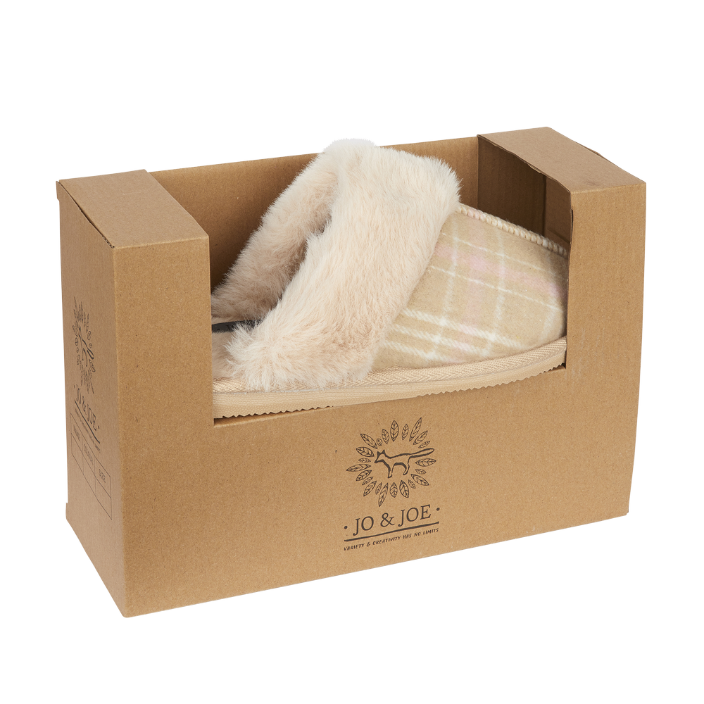 ALDWYCH -Gift Boxed Beige Check Mule Slippers from Jo & Joe - Sizes 4-8