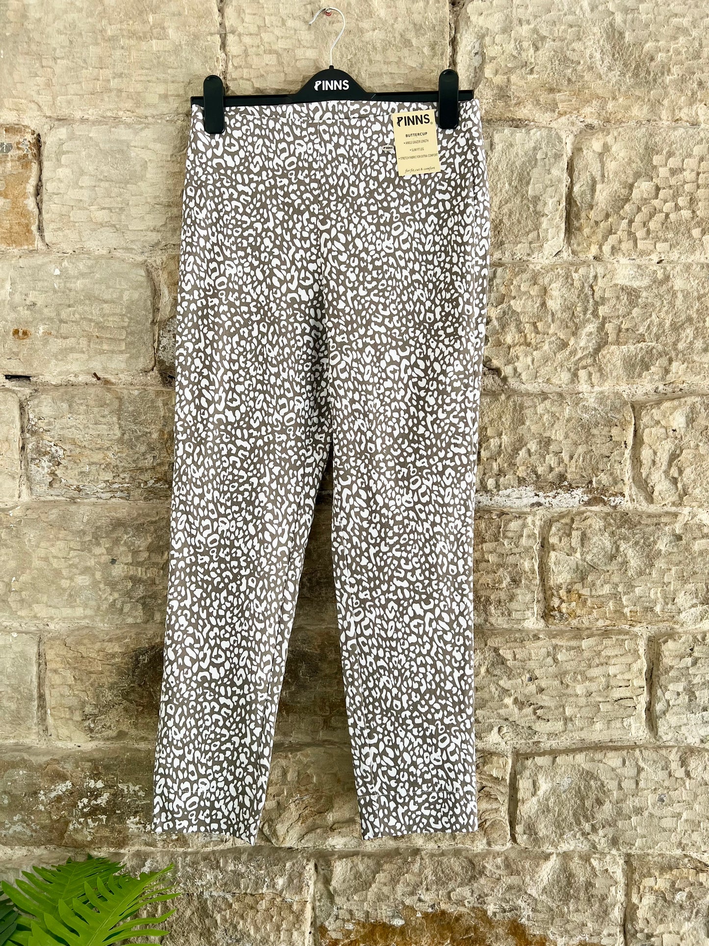 PINNS - Dark Sage Animal Print Ankle Grazers with Back Split - Various Sizes