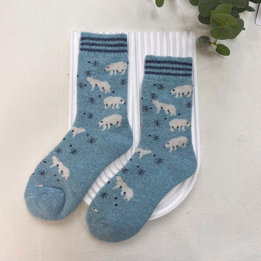 ANKLE SOCKS - Wool Blend - Polar Bears - One Size - Various Colours