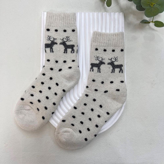 ANKLE SOCKS - Wool Blend - Spotty Reindeer - One Size - Various Colours