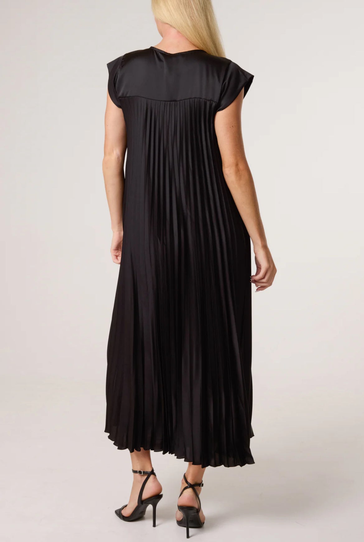 POLLY - Satin Pleated Midaxi Dress - One Size - Various Colours