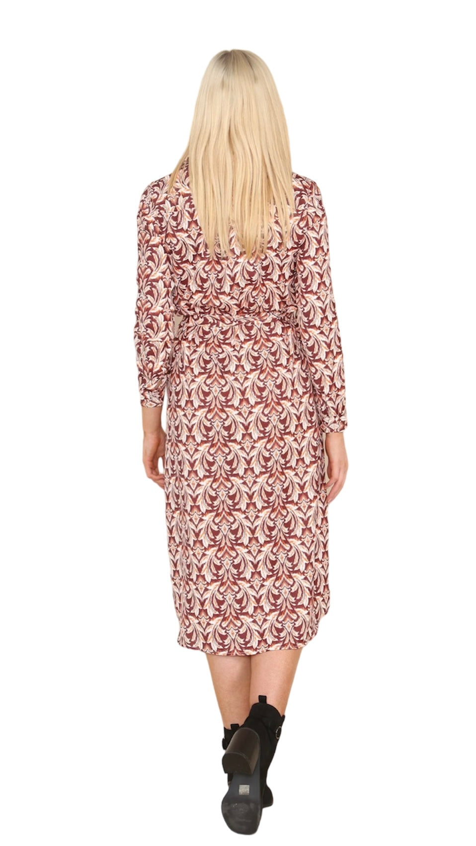BOSTON - Orange & Chocolate Brown Multi Print Dress With Pockets - 4 Sizes
