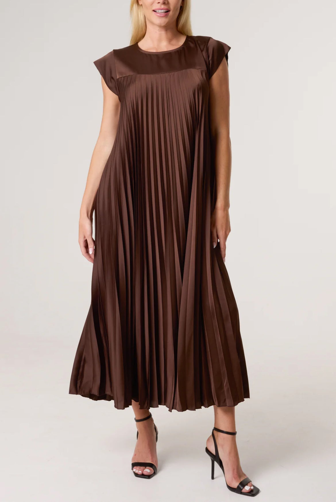 POLLY - Satin Pleated Midaxi Dress - One Size - Various Colours