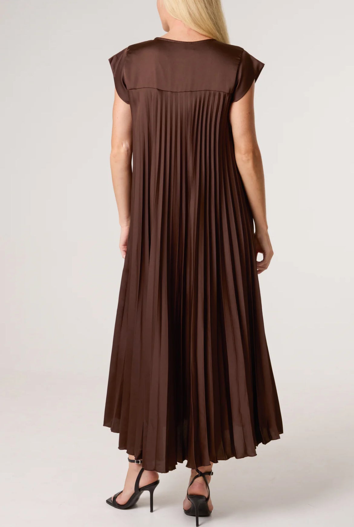 POLLY - Satin Pleated Midaxi Dress - One Size - Various Colours