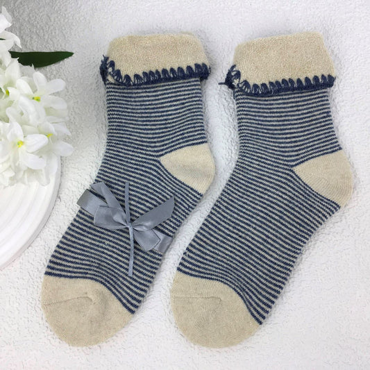 SOCKS - Wool Blend - Stripey - Cuff Trim - One Size - Various Colours