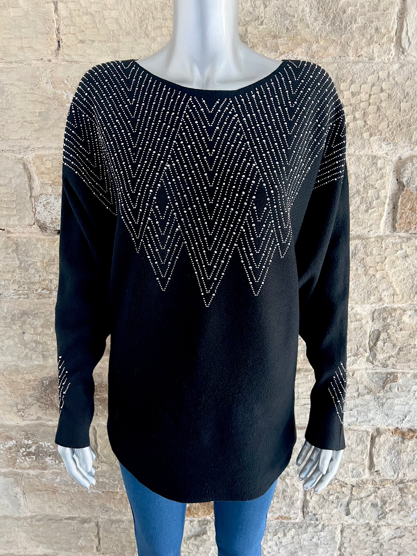 Sparkle Zig Zag Jumper - Black - Size M/L