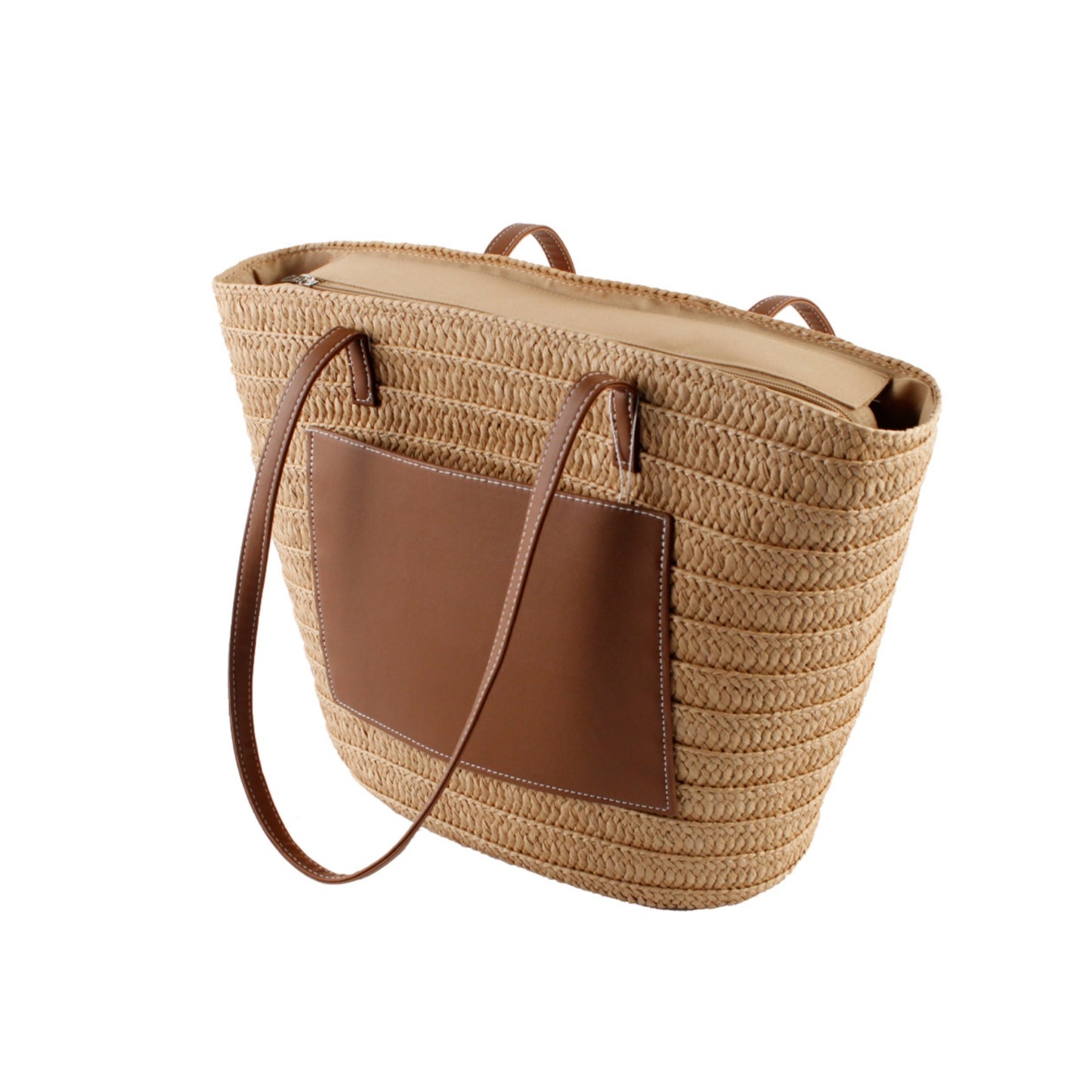 RILEY - Large Straw Front Pocket Tote Bag