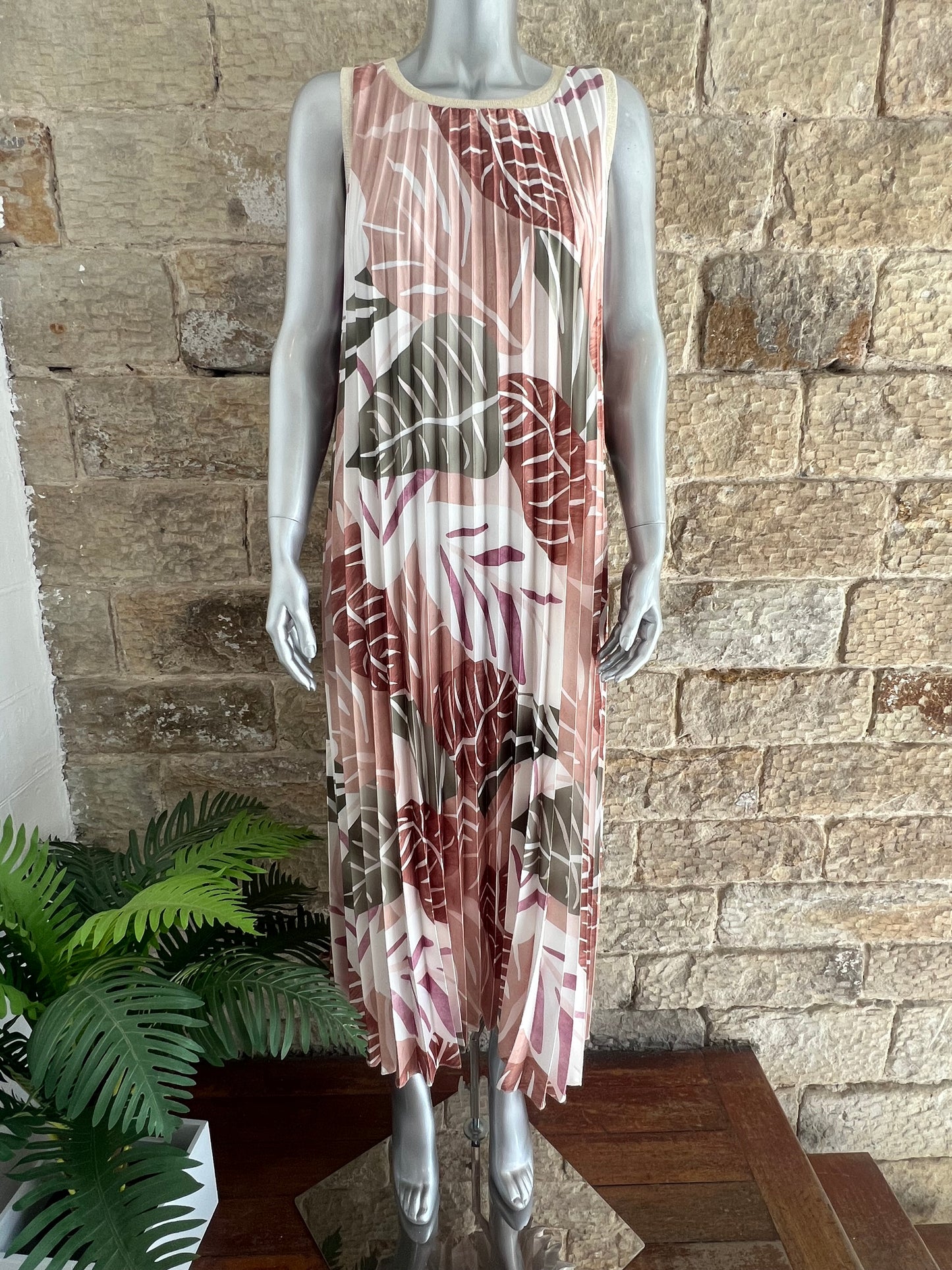HARPER - Satin Pleated Leaf Print Maxi Dress - One Size - Various Colours