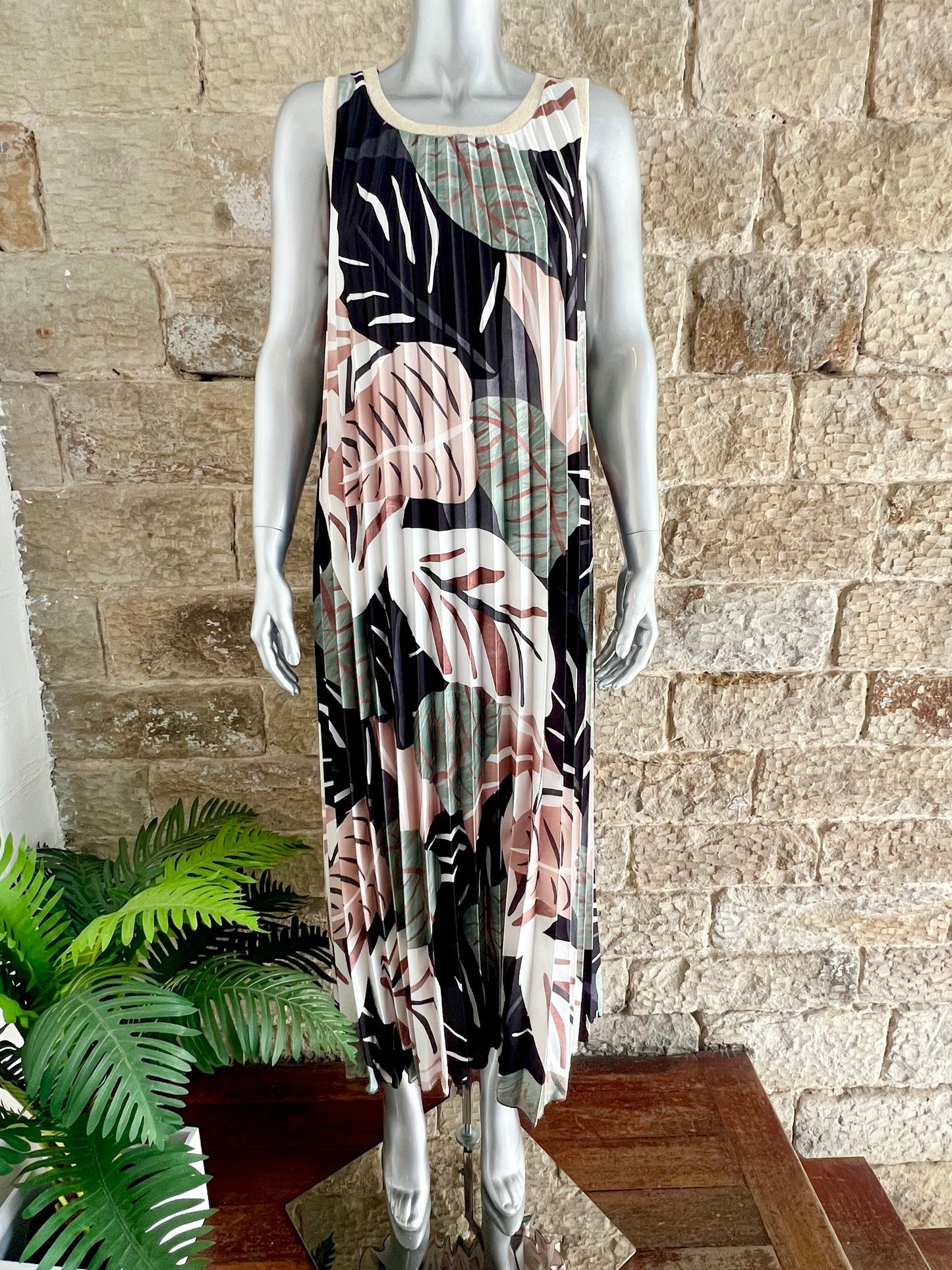 HARPER - Satin Pleated Leaf Print Maxi Dress - One Size - Various Colours