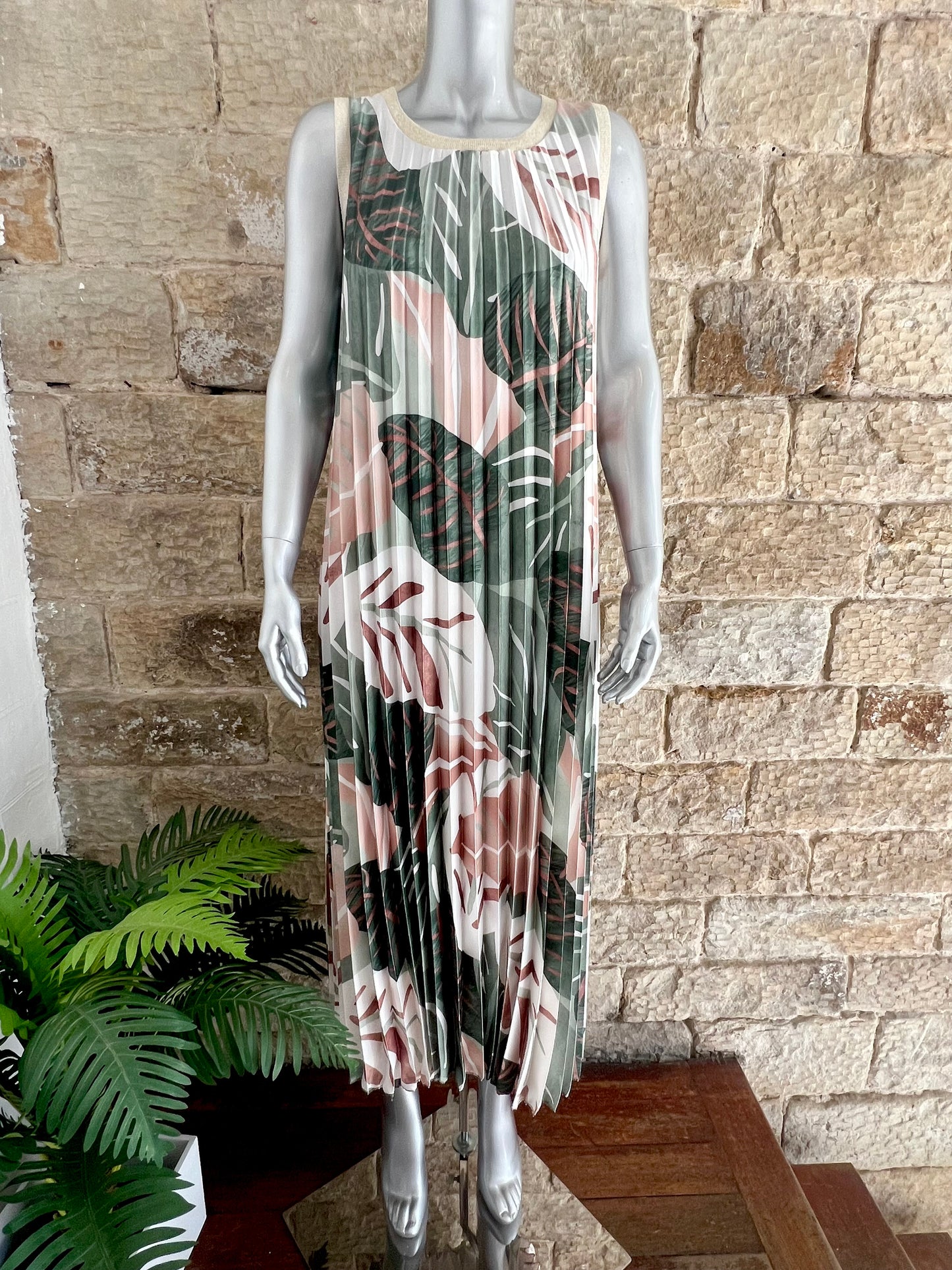 HARPER - Satin Pleated Leaf Print Maxi Dress - One Size - Various Colours