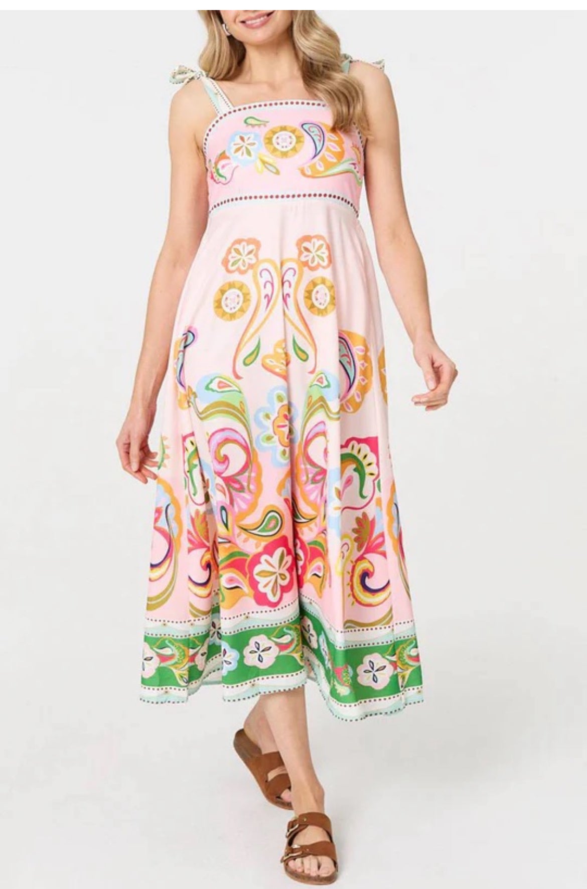 LIBERTY - Multi Coloured Empire Line Midi Dress with Pockets - Various Sizes