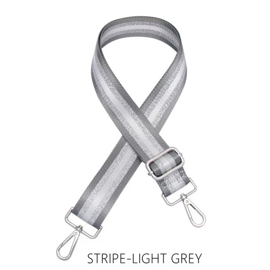 BAG STRAP - Slim Width - Light Grey & Silver Stripe