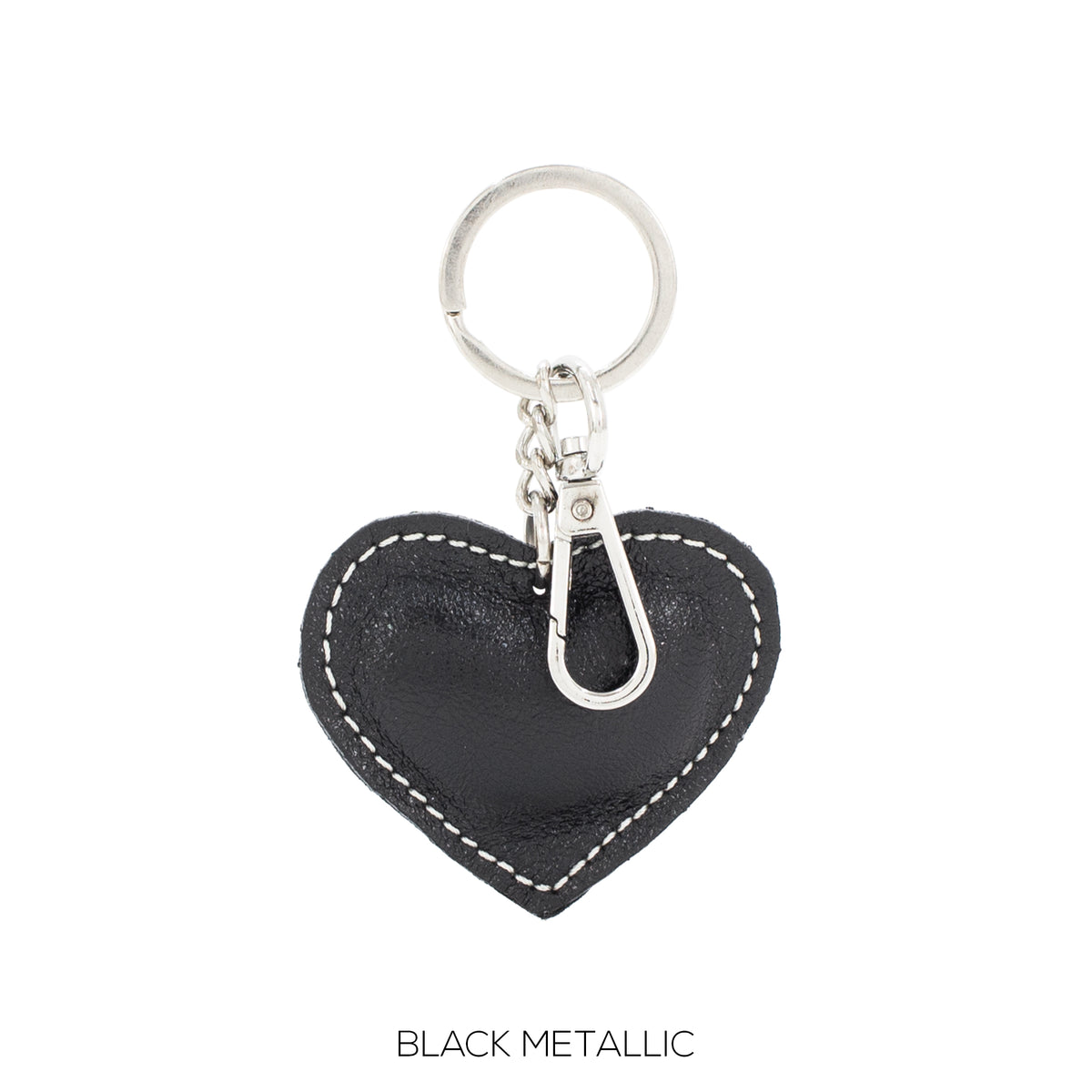 NORA - Metallic Leather Heart Shaped Keyring - Various Colours
