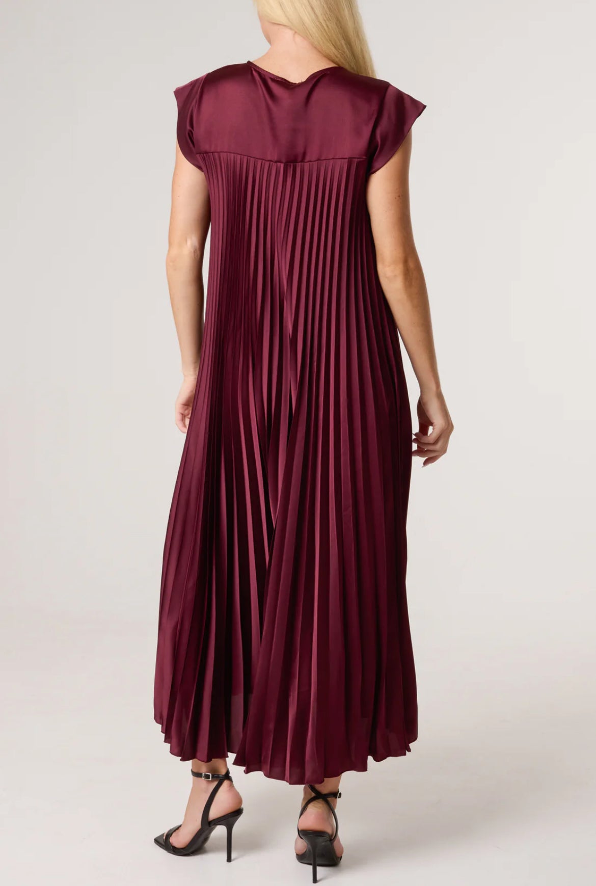 POLLY - Satin Pleated Midaxi Dress - One Size - Various Colours