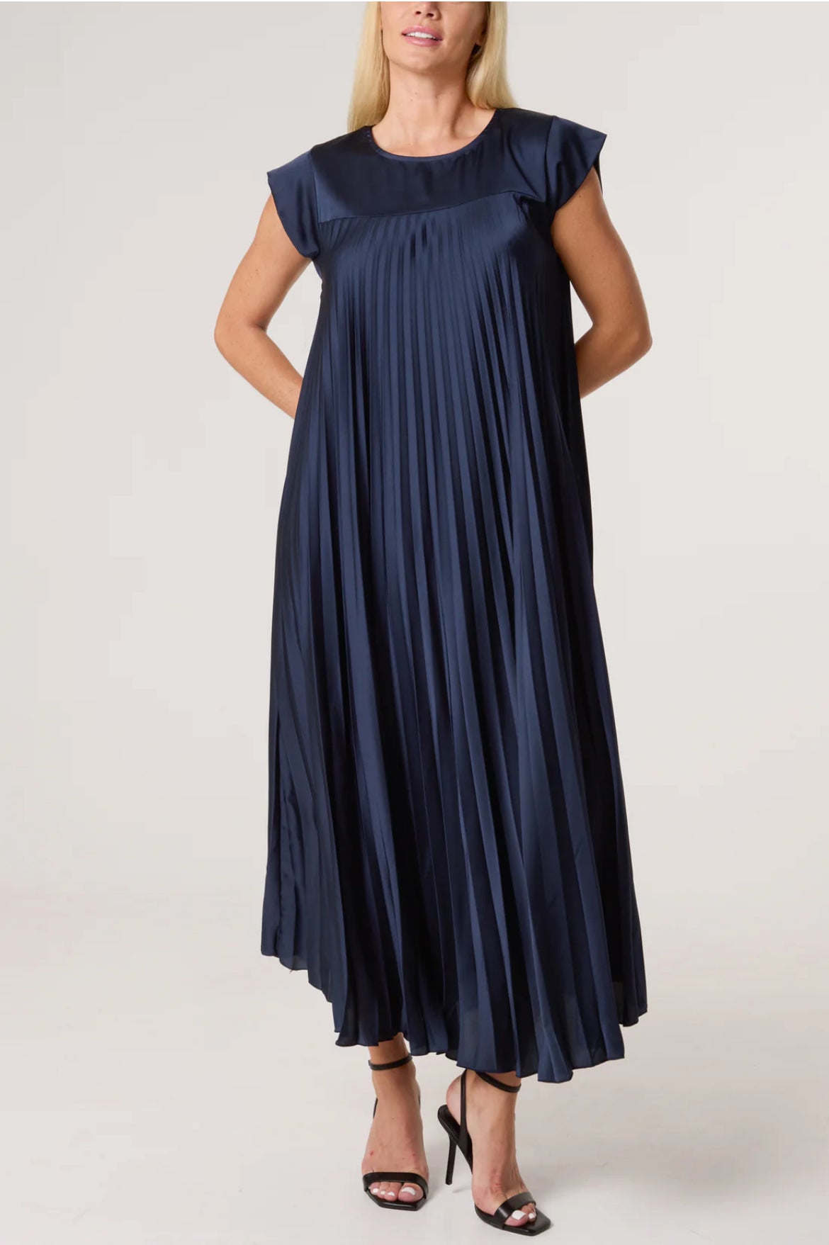 POLLY - Satin Pleated Midaxi Dress - One Size - Various Colours