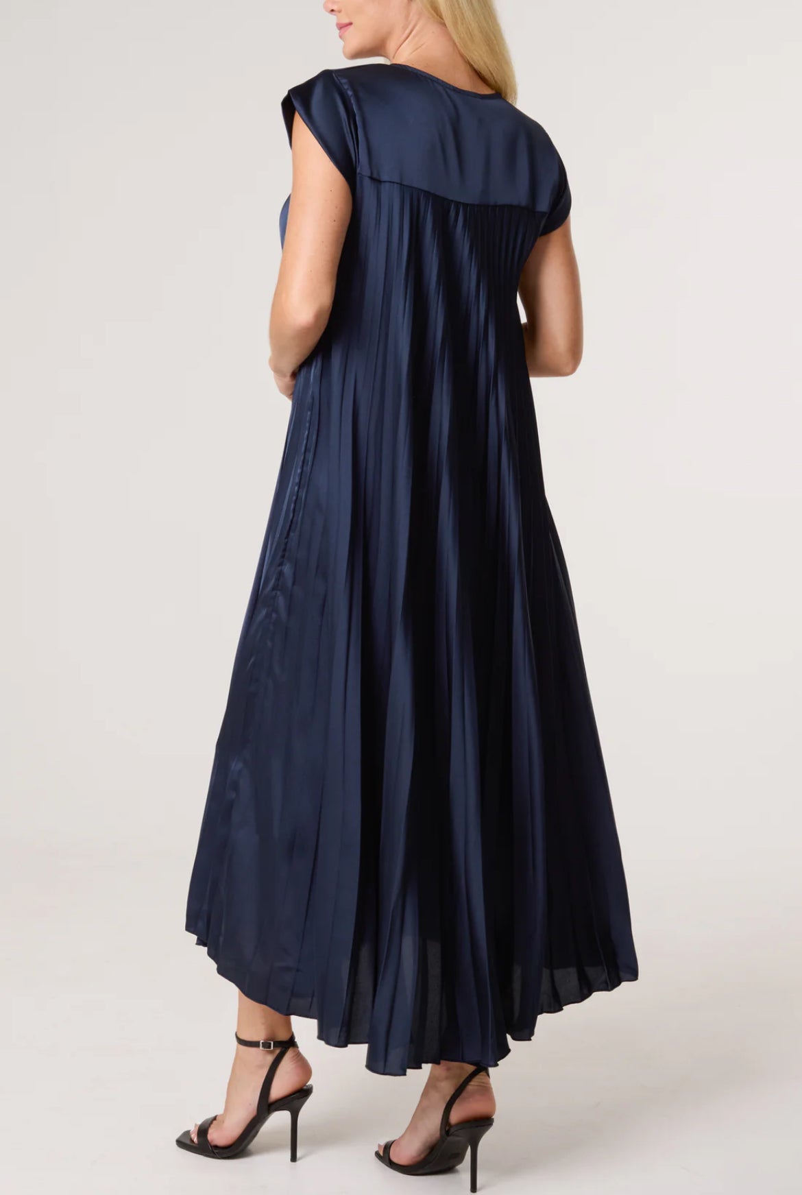 POLLY - Satin Pleated Midaxi Dress - One Size - Various Colours