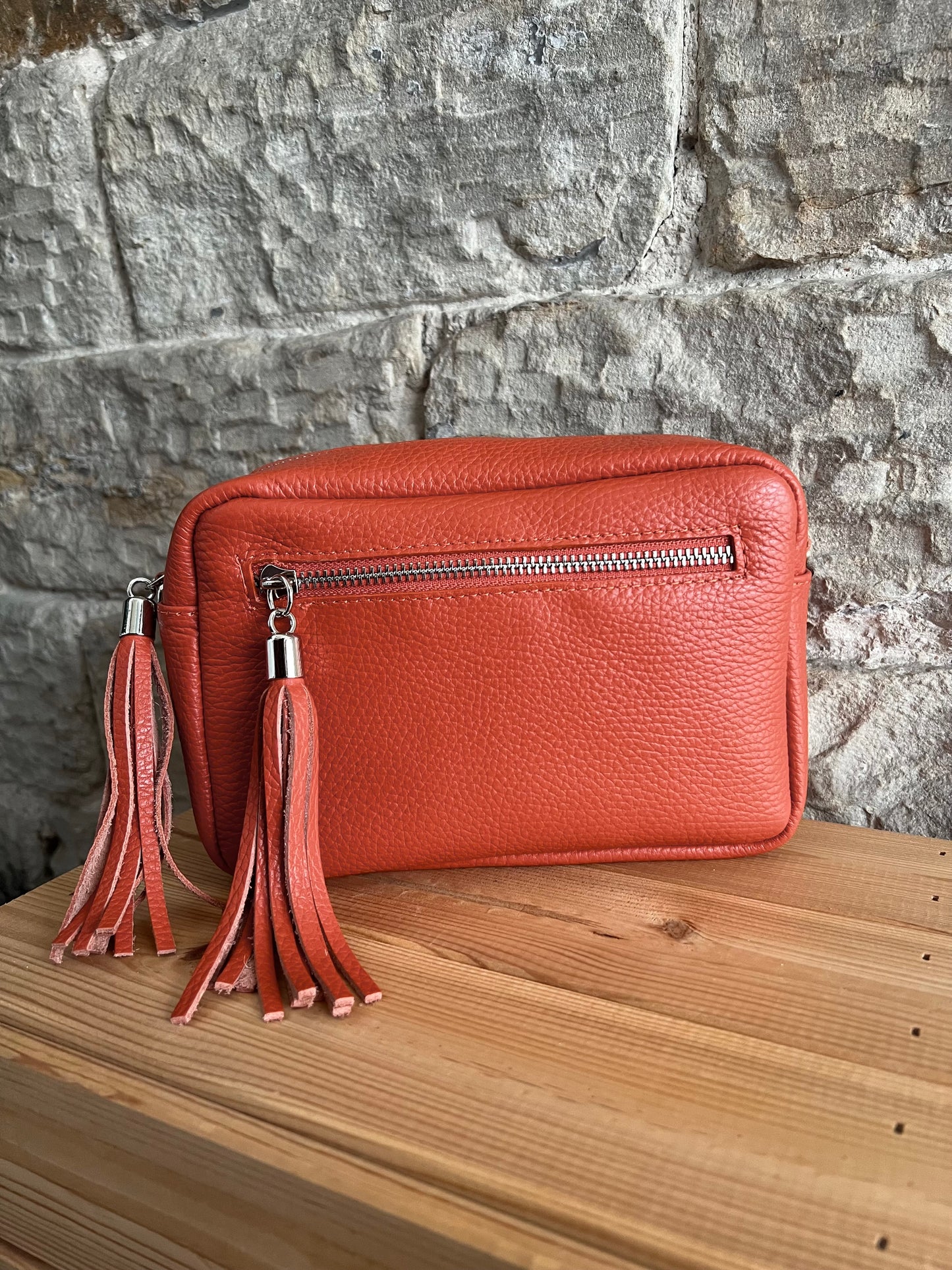 NIKKI - Classic Leather Cross Body 'Camera' Bag with Tassels - Various Colours