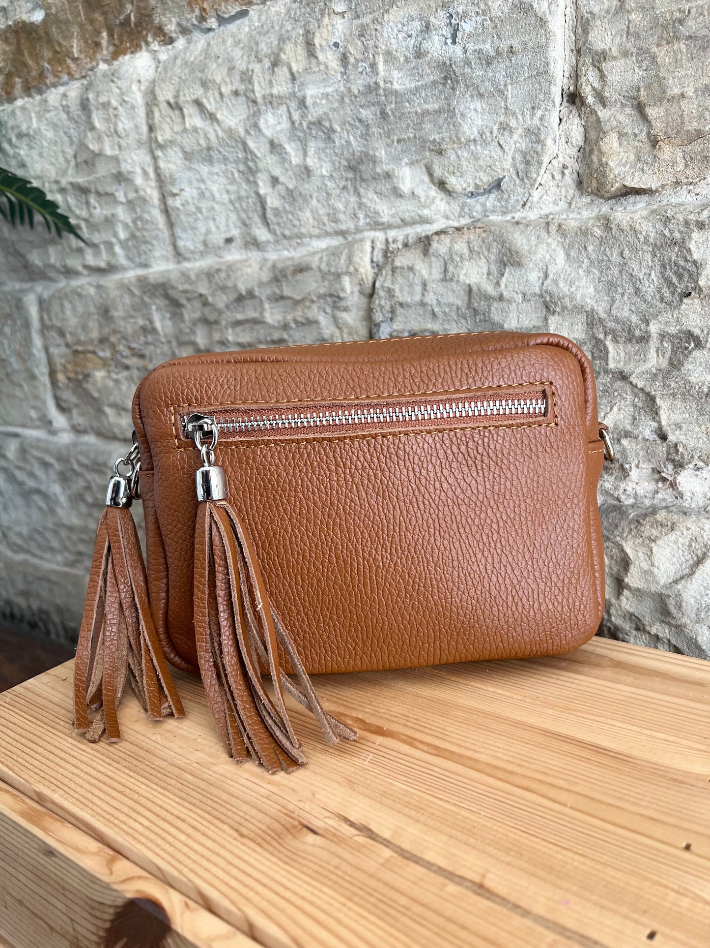 NIKKI - Classic Leather Cross Body 'Camera' Bag with Tassels - Various Colours