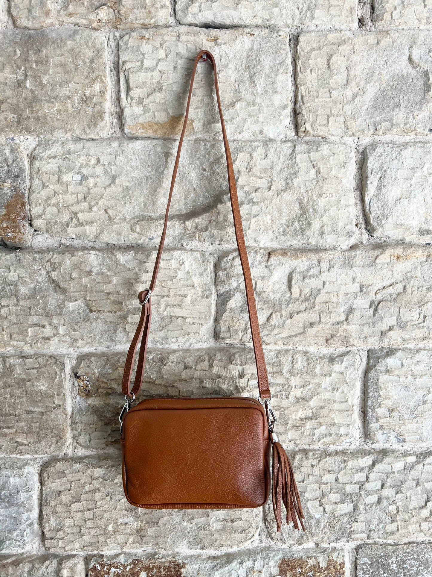 NIKKI - Classic Leather Cross Body 'Camera' Bag with Tassels - Various Colours