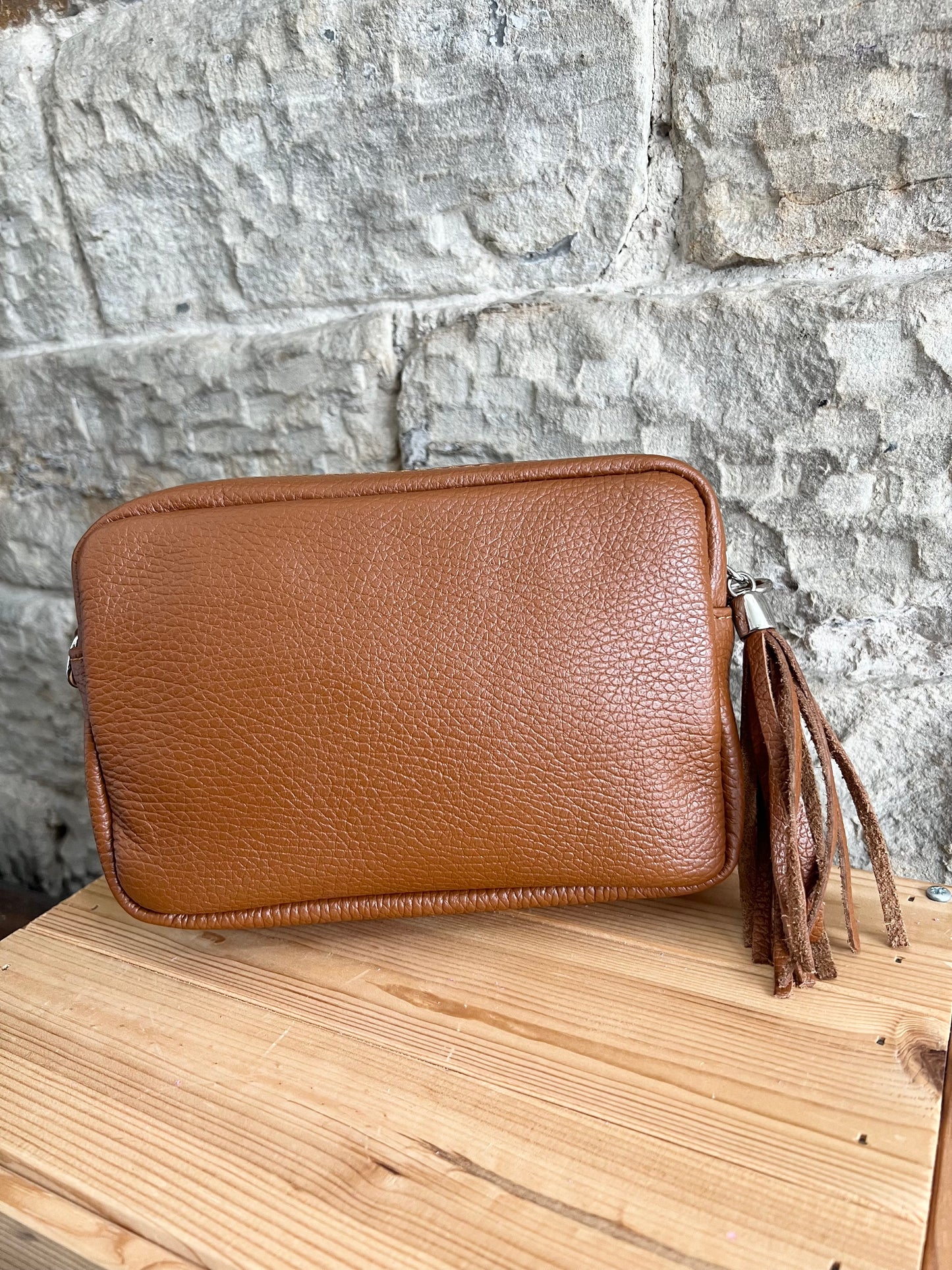 NIKKI - Classic Leather Cross Body 'Camera' Bag with Tassels - Various Colours
