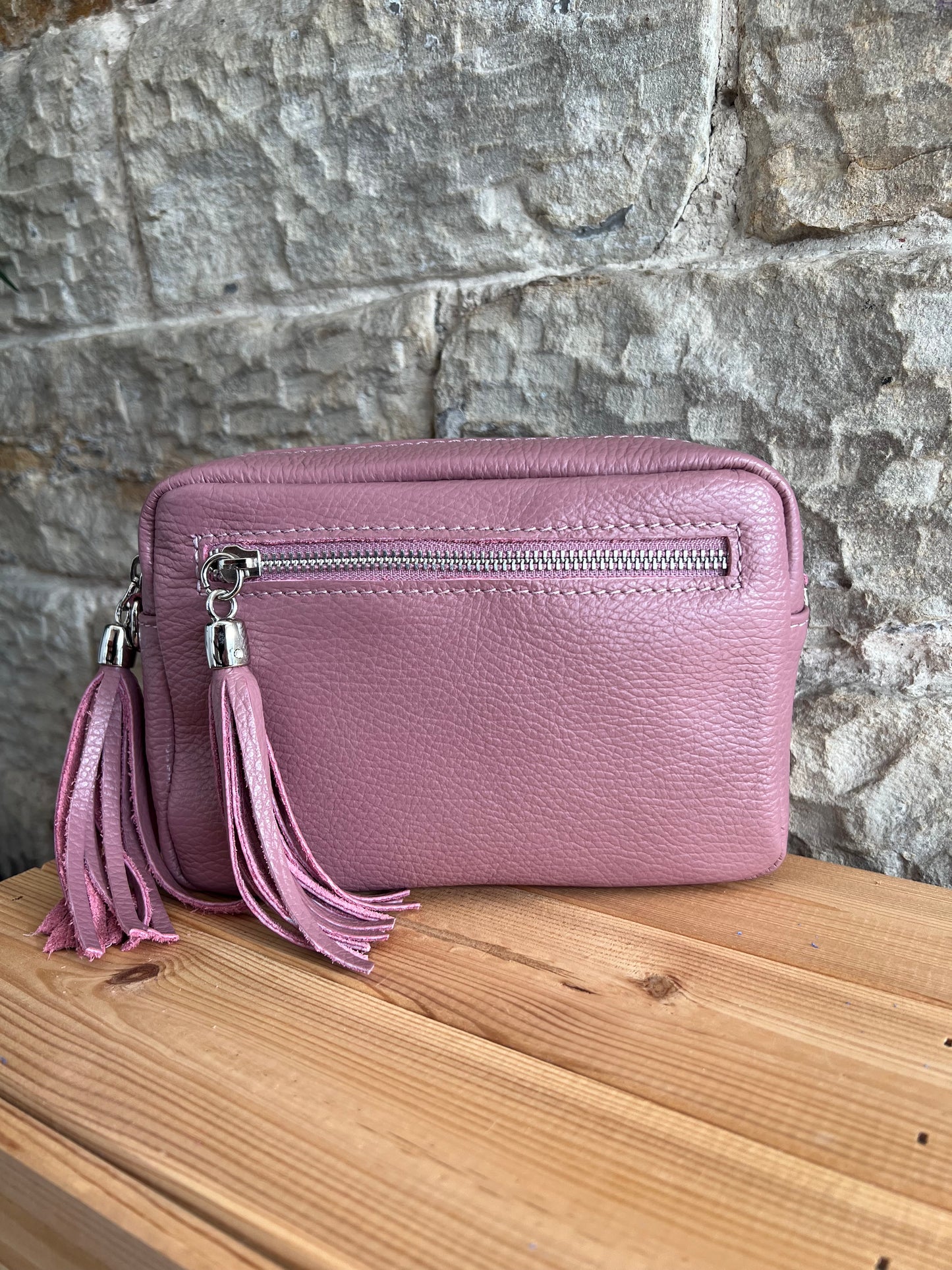NIKKI - Classic Leather Cross Body 'Camera' Bag with Tassels - Various Colours