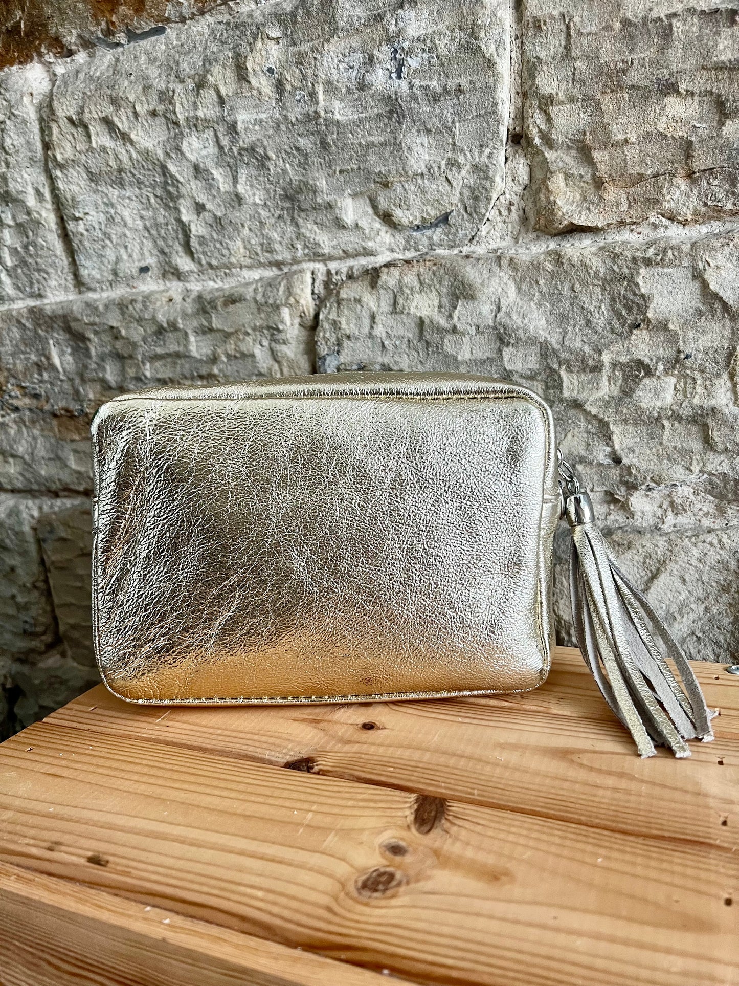 NIKKI - Metallic Leather Cross Body 'Camera' Bag with Tassels - Various Colours