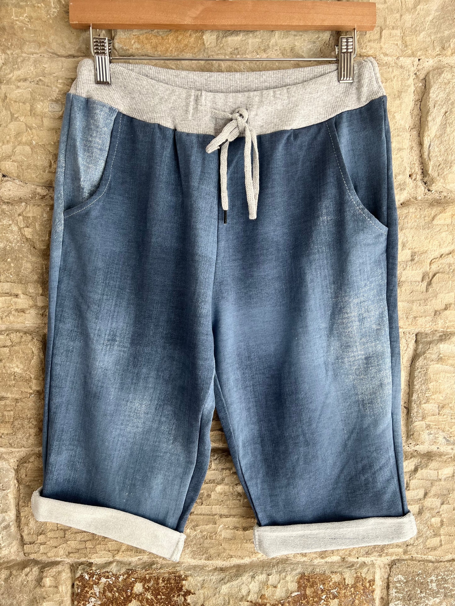 COTTON JOGGER SHORTS - Mid Length - Plain Denim Style - 2 Colours - 2 Sizes