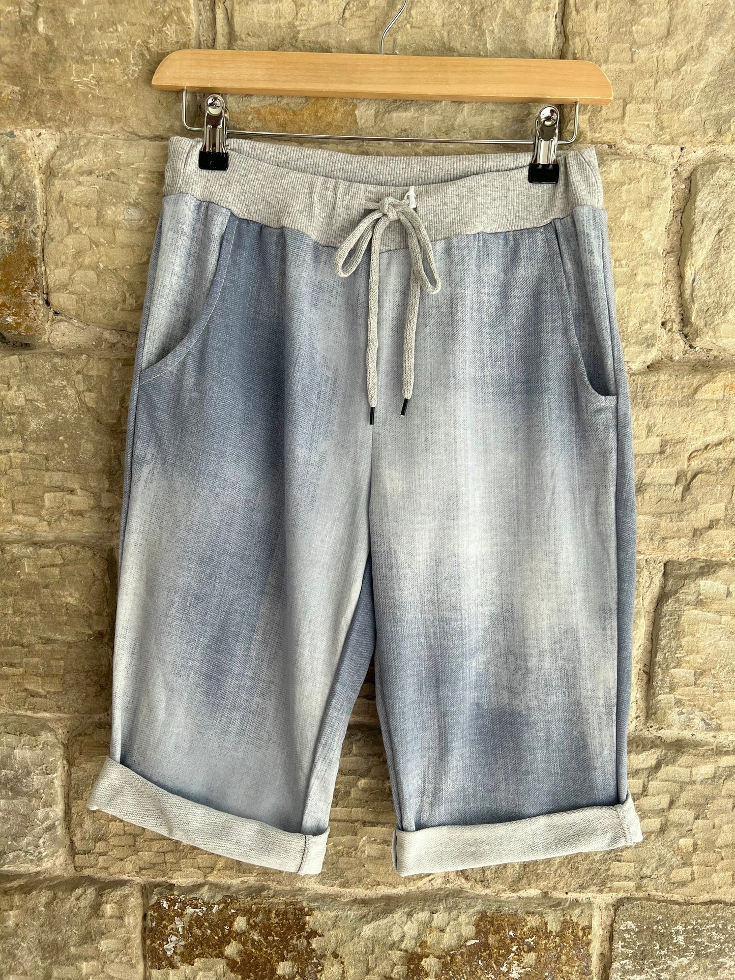 COTTON JOGGER SHORTS - Mid Length - Plain Denim Style - 2 Colours - 2 Sizes