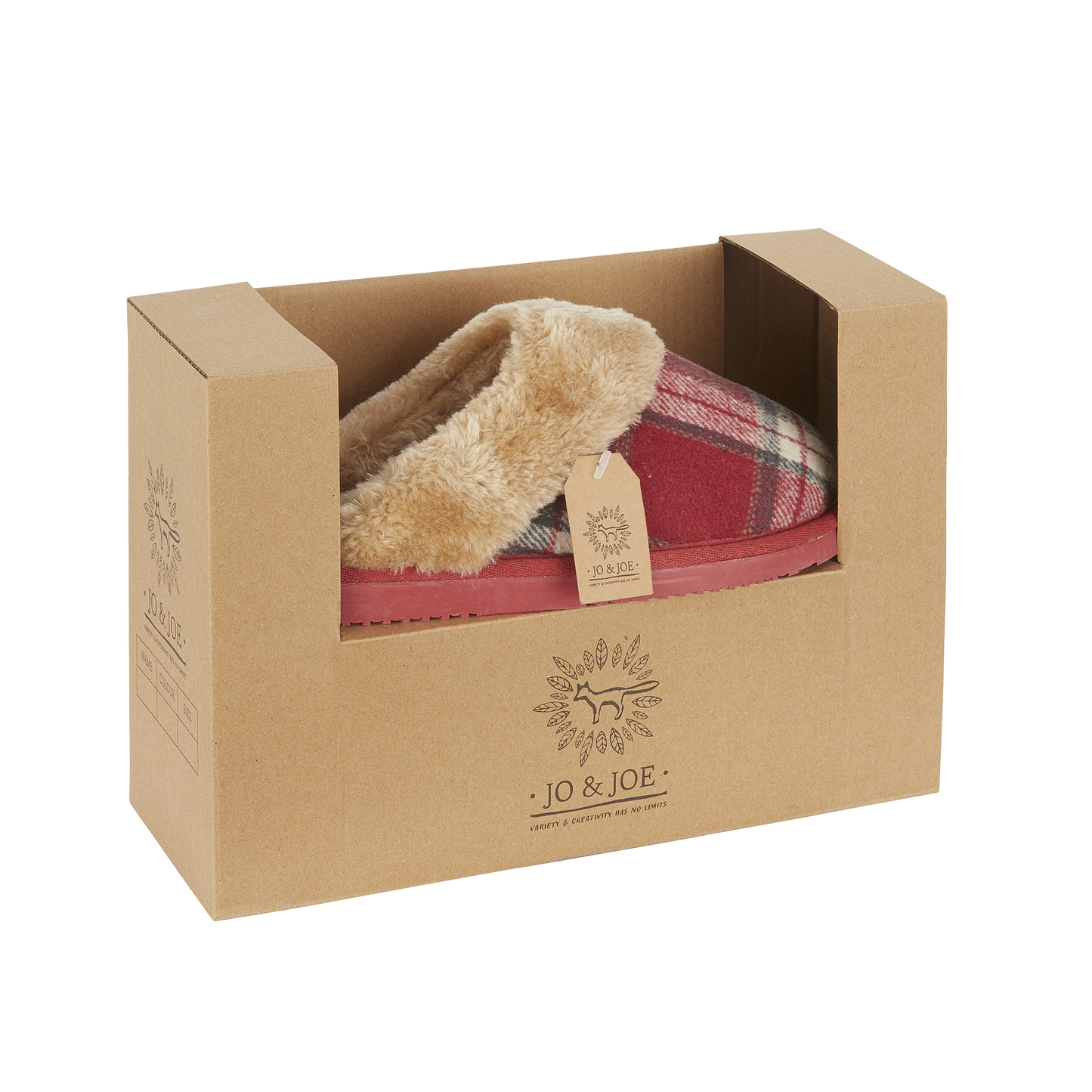 SHETLAND - Gift Boxed Festive Red Tartan Slippers from Jo & Joe - Sizes 4-8