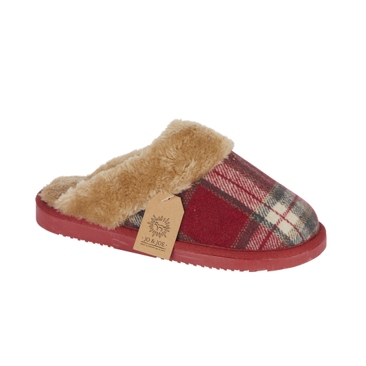 SHETLAND - Gift Boxed Festive Red Tartan Slippers from Jo & Joe - Sizes 4-8