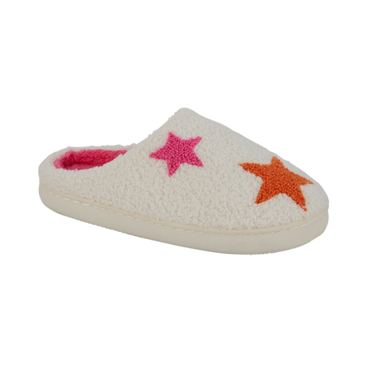 STELLA - Star Motif Mule Style Slippers - Cream Boucle - Various Sizes