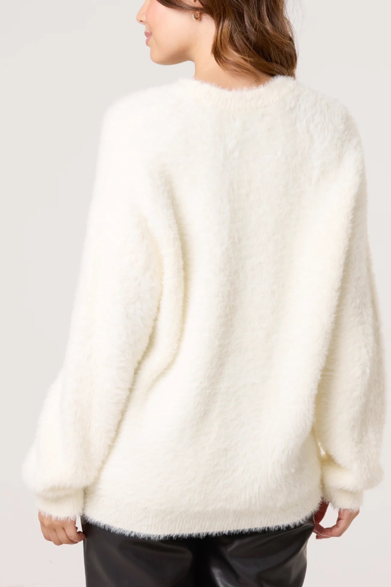 TRIXIE - Ivory Fluffy Sequin Christmas Sweater - One Size