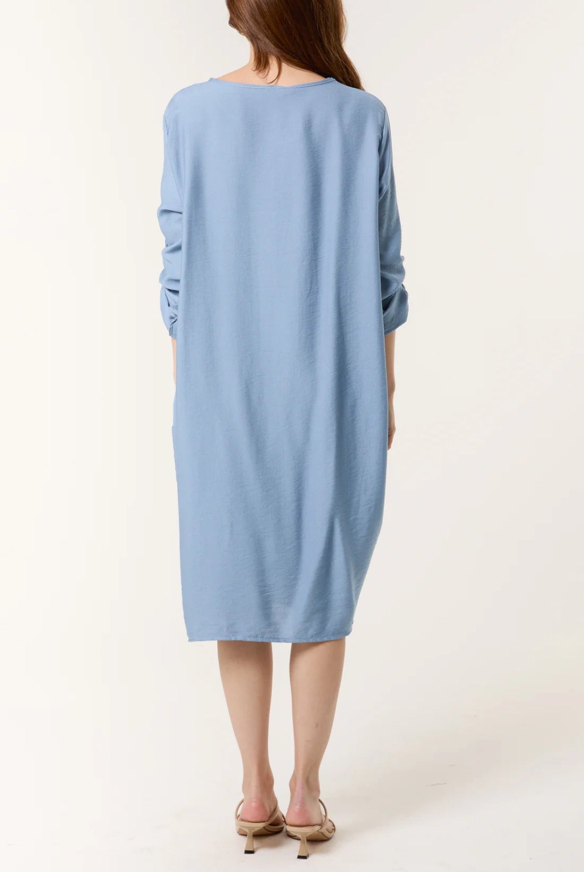 TYRA - Twist Front 3/4 Sleeve Dress with Pockets - Various Colours - One Size
