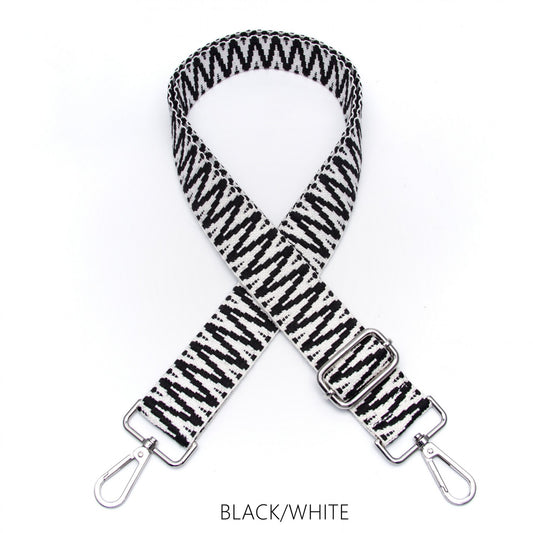 BAG STRAP - Slim Width - Black & White Z-Stitch