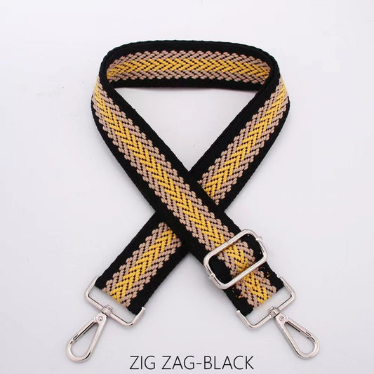 BAG STRAP - Slim Width - Zig Zag Black & Mustard