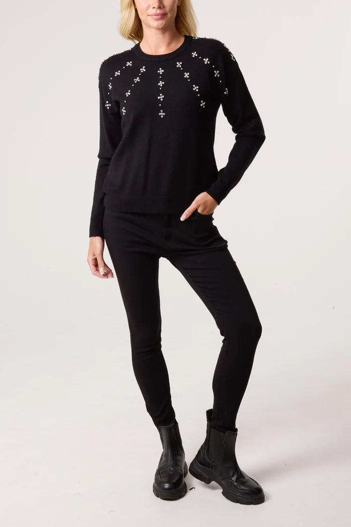 UMA - Black & Diamante Embellised Sweater - 3 Sizes