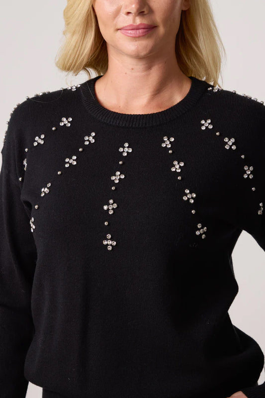 UMA - Black & Diamante Embellised Sweater - 3 Sizes