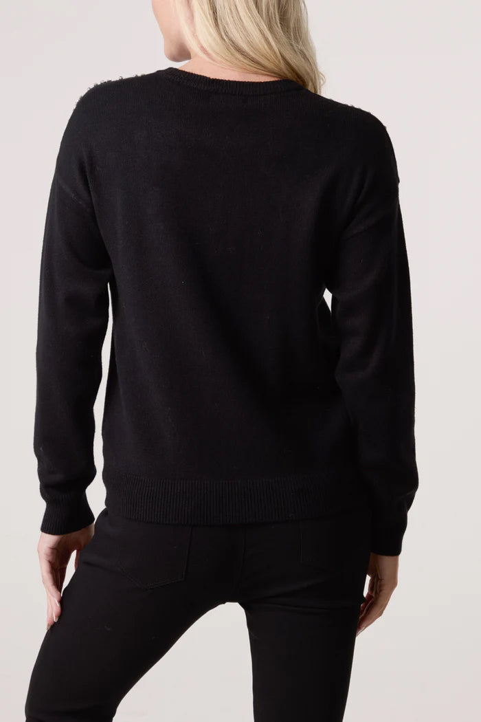UMA - Black & Diamante Embellised Sweater - 3 Sizes