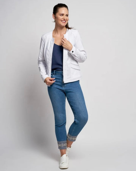 PINNS - Soft Stretch Round Neck Zipper Jacket - White