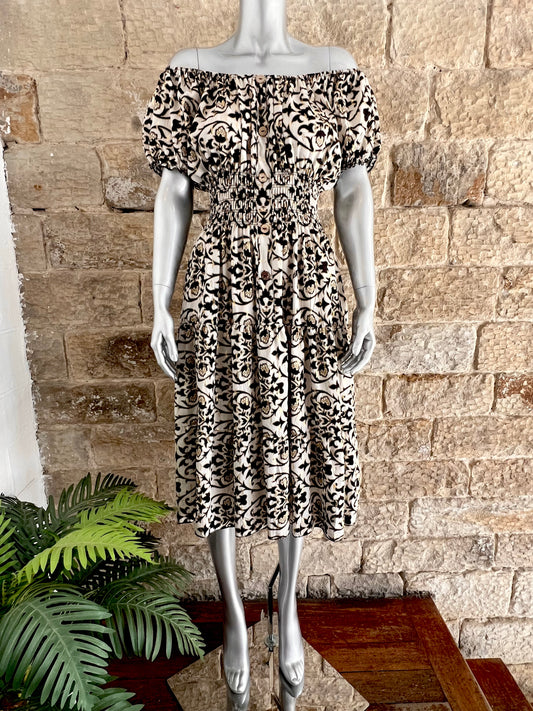 VERONA - Bardot Style Midi Dress - Various Prints - One Size Fits 8-20
