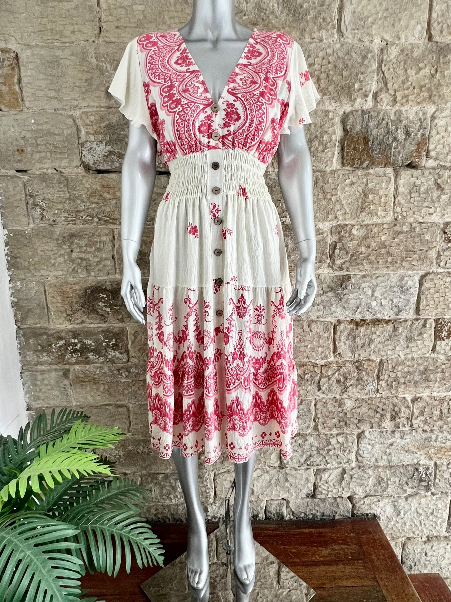 VESTA - V-Neck Midi Dress - Angel Sleeves - Various Prints & Colours - One Size Fits 8-20