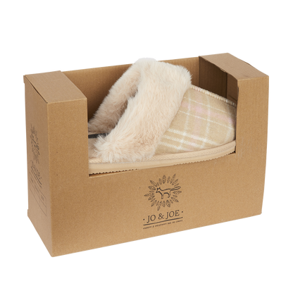 ALDWYCH -Gift Boxed Beige Check Mule Slippers from Jo & Joe - Sizes 4-8