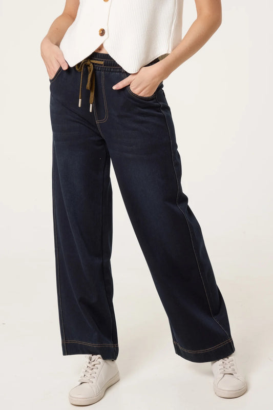 AMARAH - Soft Stretch Wide Leg Pull On Jeans - 4 Sizes -  2 Colours - Short Length