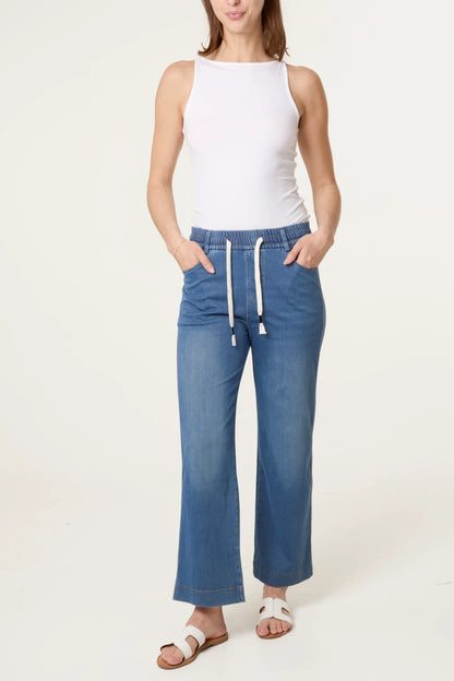 AMARAH - Soft Stretch Wide Leg Pull On Jeans - 4 Sizes - 2 Colours - 28" Leg