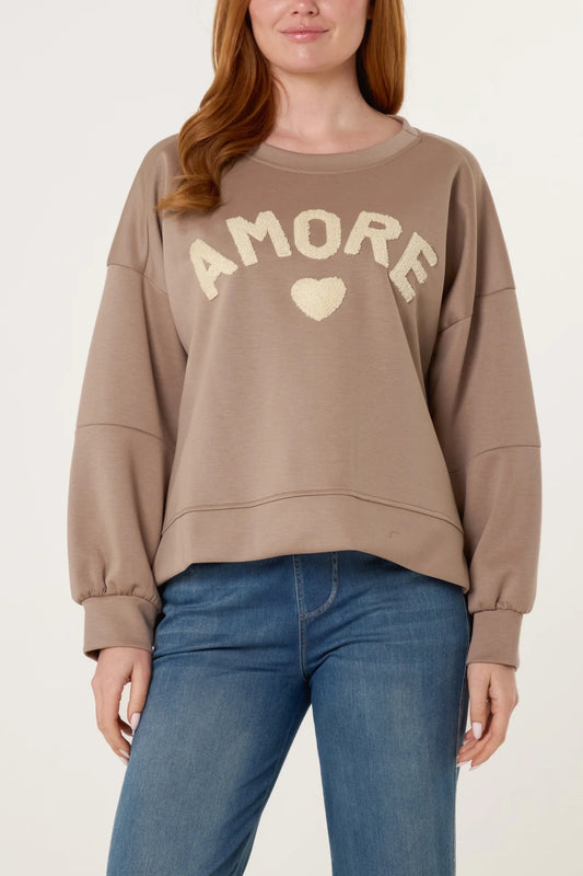 AMORE - Soft Sweatshirt with Flocking Motif - One Size - Various Colours