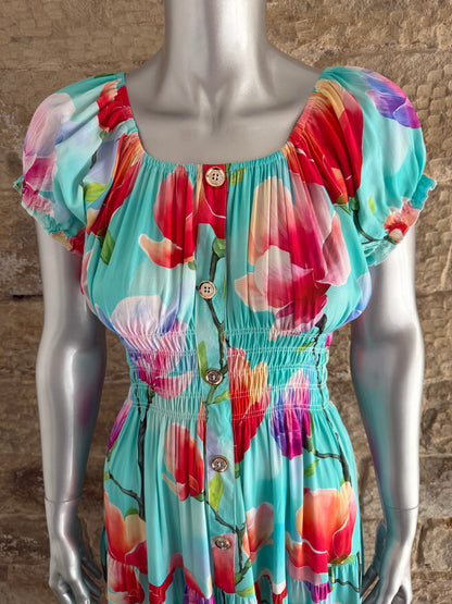 VERONA - Bardot Style Midi Dress - Various Prints - One Size Fits 8-20