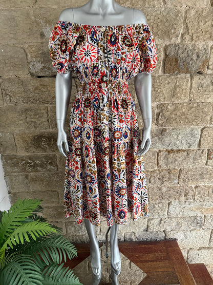 VERONA - Bardot Style Midi Dress - Various Prints - One Size Fits 8-20